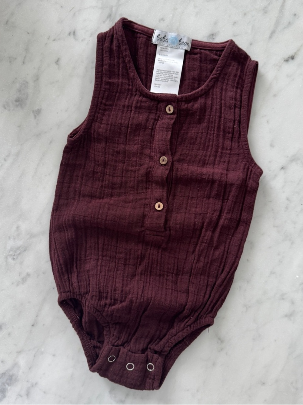 Beba Bean 🍁 Crinkle Bodysuit Onesie 6-12 Months Gauze 100% Cotton 🇨🇦